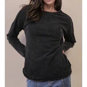 VERY J - Mineral Washed Casual Knit Top Black